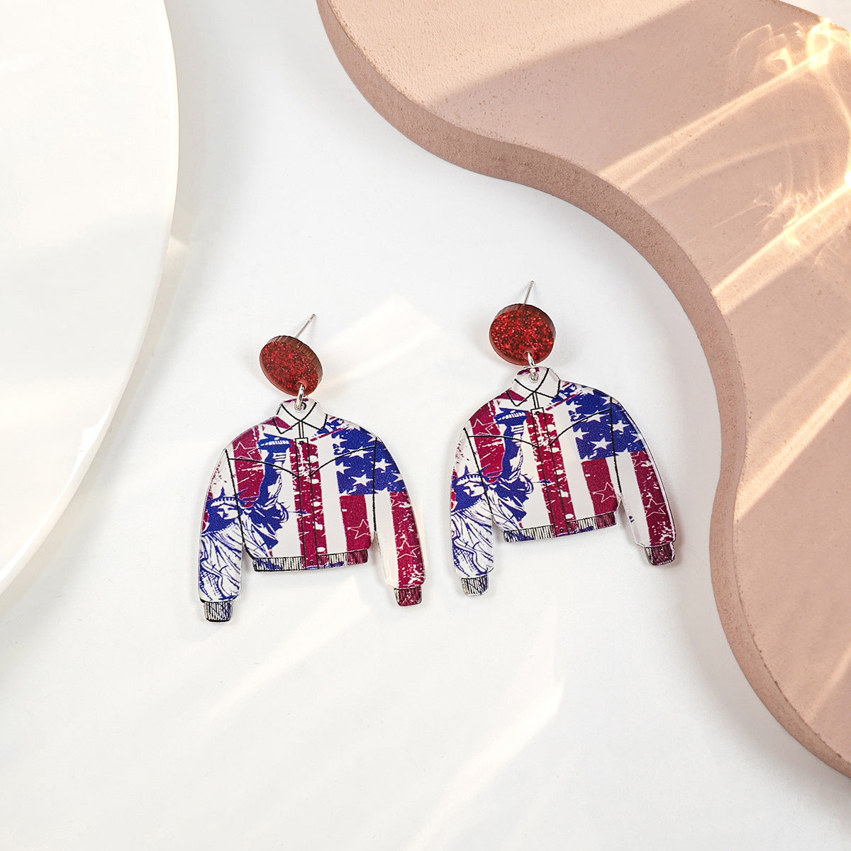 Wholesale Vintage Love Heart Flower Independence Day Acrylic Earrings