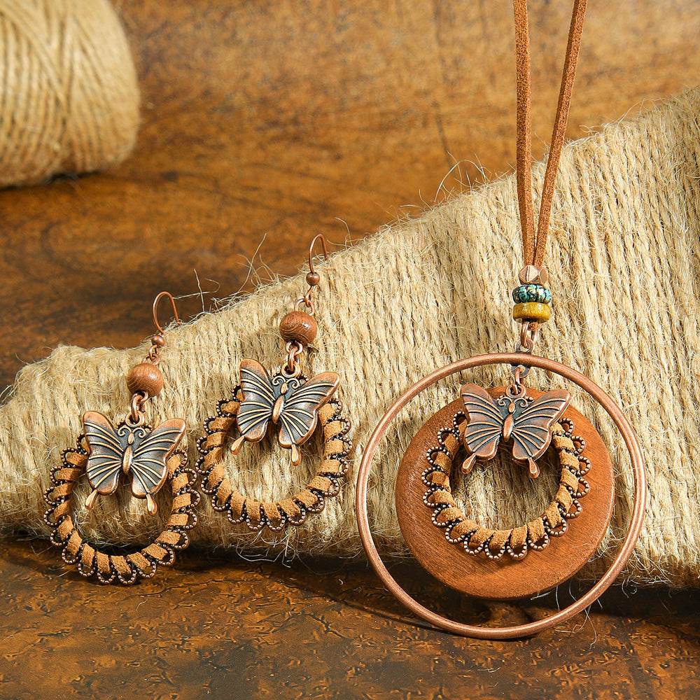 Wholesale Bohemian Butterfly Earrings And Necklace Set Alloy Electroplated Fashion Jewelry Accessory Great For Everyday Wear Or Gift