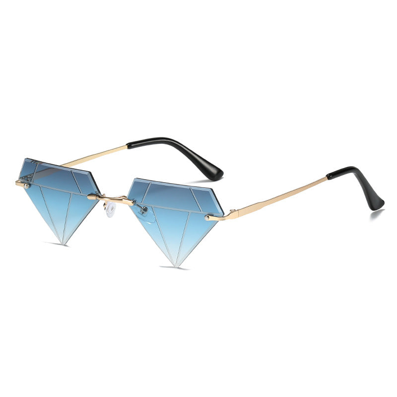 Wholesale Rimless Diamond Shape Hip Hop Sunglasses