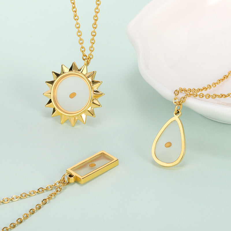 Wholesale fashion shepherd' s purse seed wishing Oval time Stainless Steel necklace