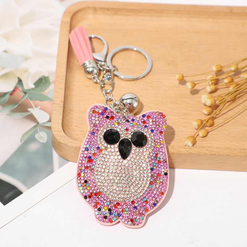 Wholesale 12pcs  cartoon owl rhinestone keychain