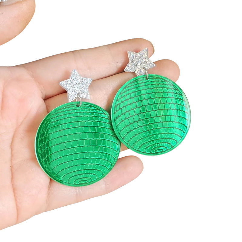 Wholesale Exaggerated Creative Five-pointed Star Acrylic Retro Disco Ball Mirror Laser Earrings