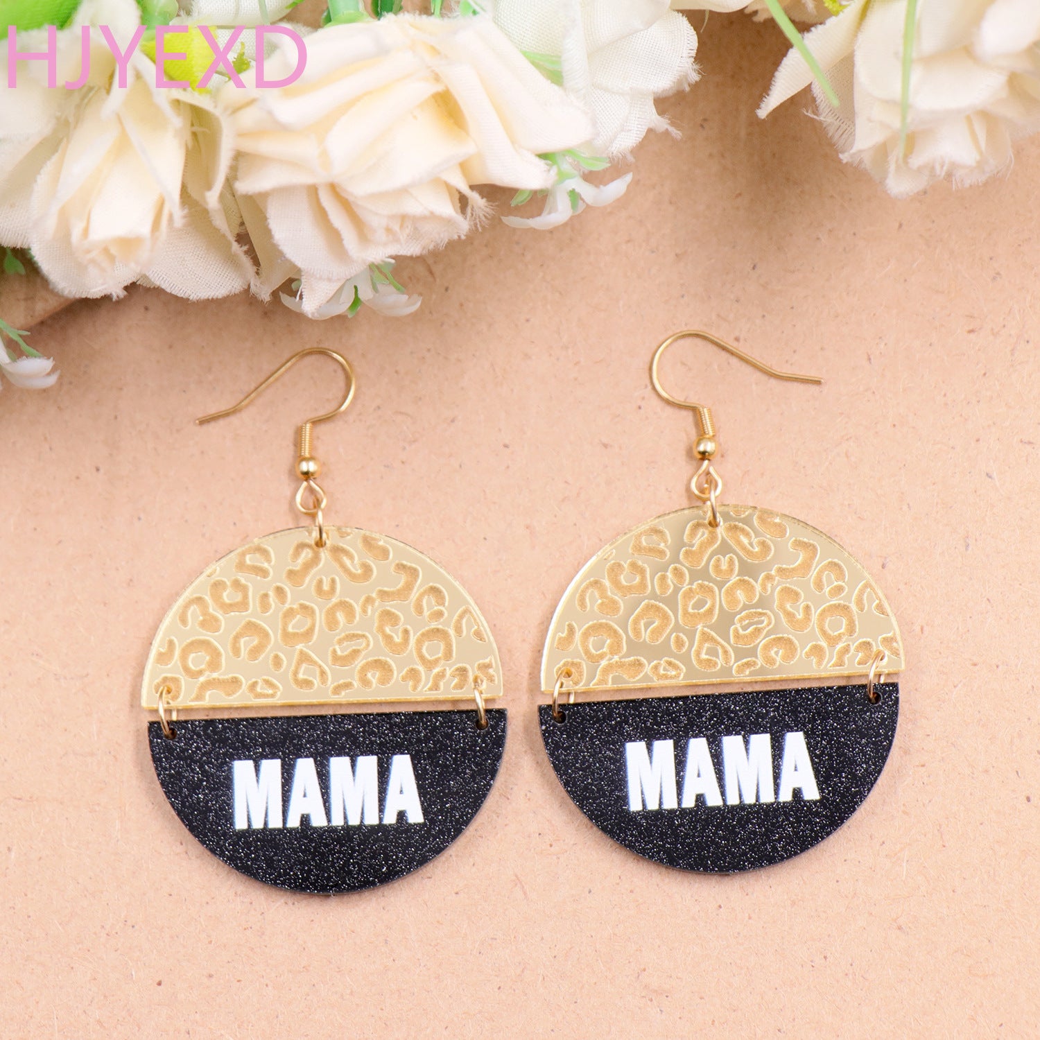 Wholesale Mother's Day Leopard Print Carved Acrylic Earrings