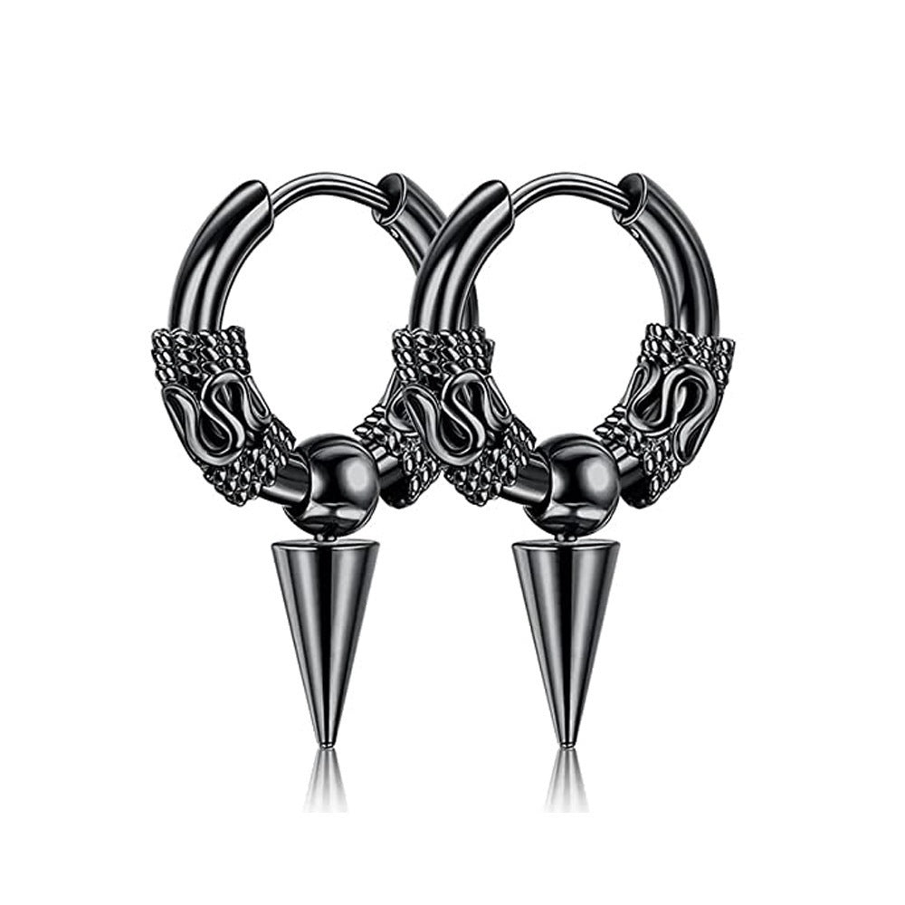 Wholesale Conical Stainless Steel Dragon Pattern Totem Titanium Steel Earrings