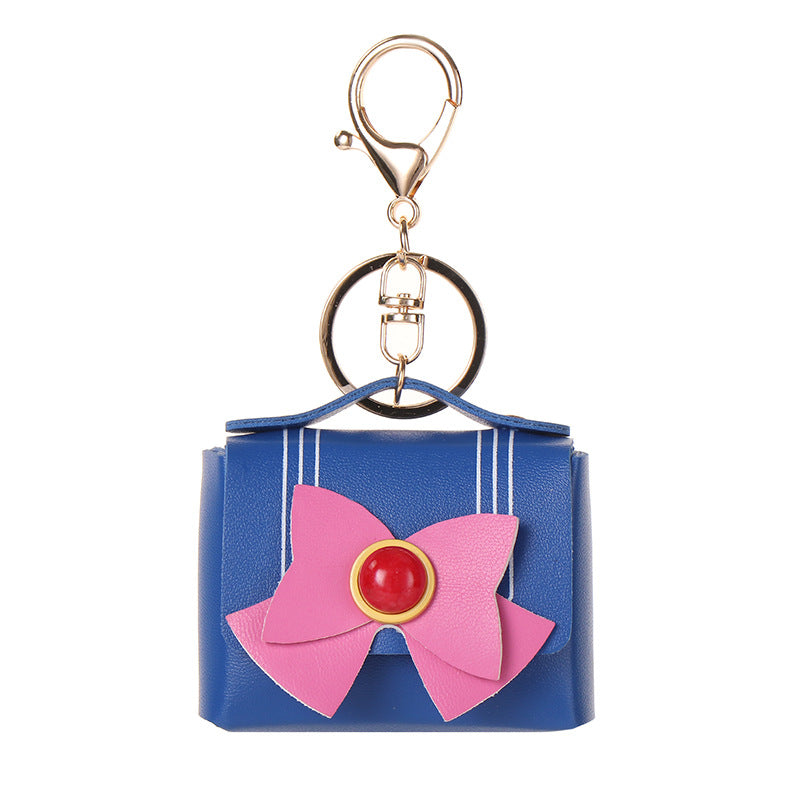 Wholesale Agate bow leather car key pendant earphone bag coin purse keychain