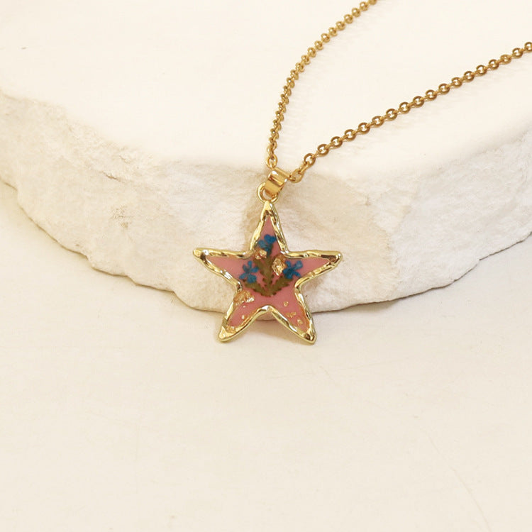 Wholesale 6pcs Real Flower Dried Flower Pendant Immortal Flower Colorful Epoxy Real Flower Necklace