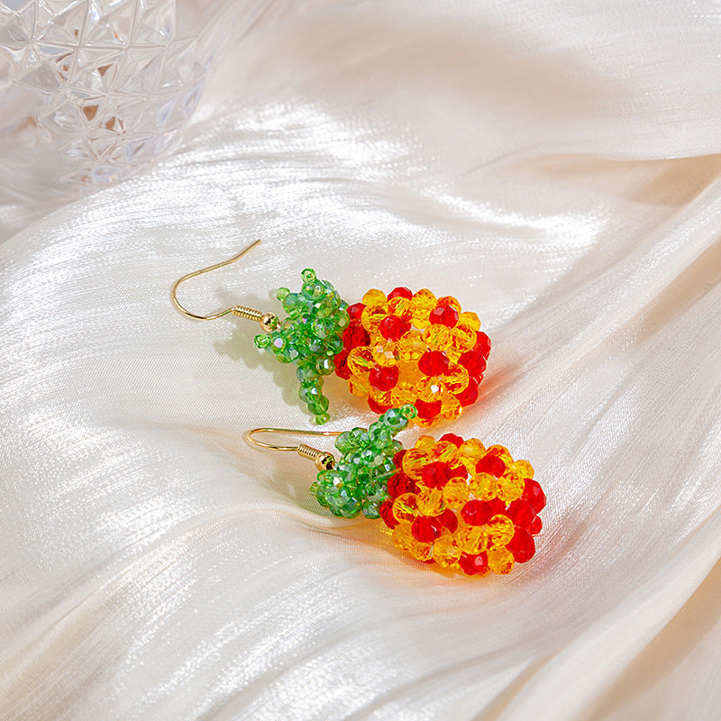 Wholesale Spring and summer colorful flower earrings handmade crystal beaded braided long earrings