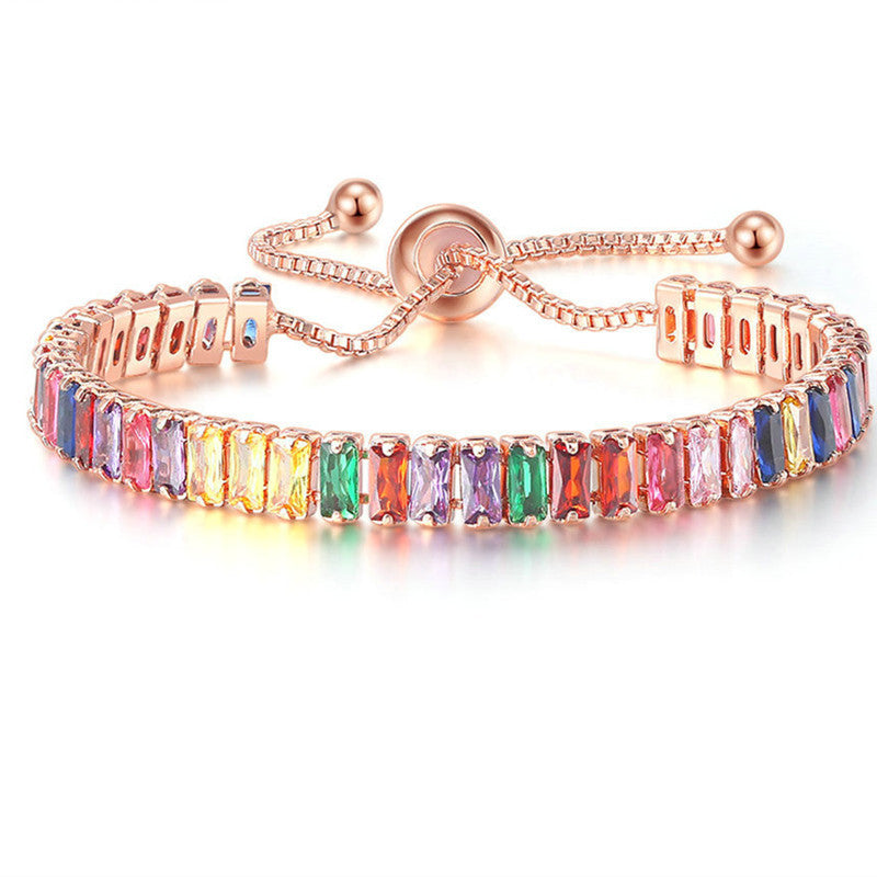 Wholesale Fashion Colorful birthstone Bracelet Adjustable Diamond Crystal Tennis Bracelet Female Zircon Bracelet