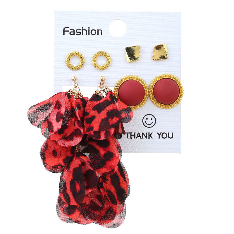 Wholesale Geometric Round Stud Fabric Tassel Earrings Set