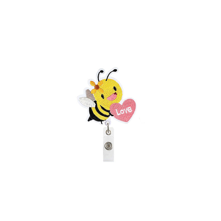 Wholesale ABS Cute Bee Sunflower Felt Fabric Badge Scroll Retractable Keychain