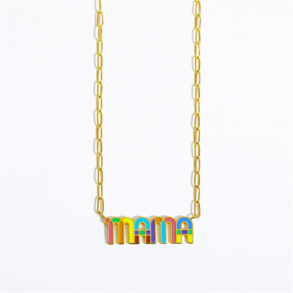 Wholesale Letter Rainbow Pendant Titanium Steel Necklace