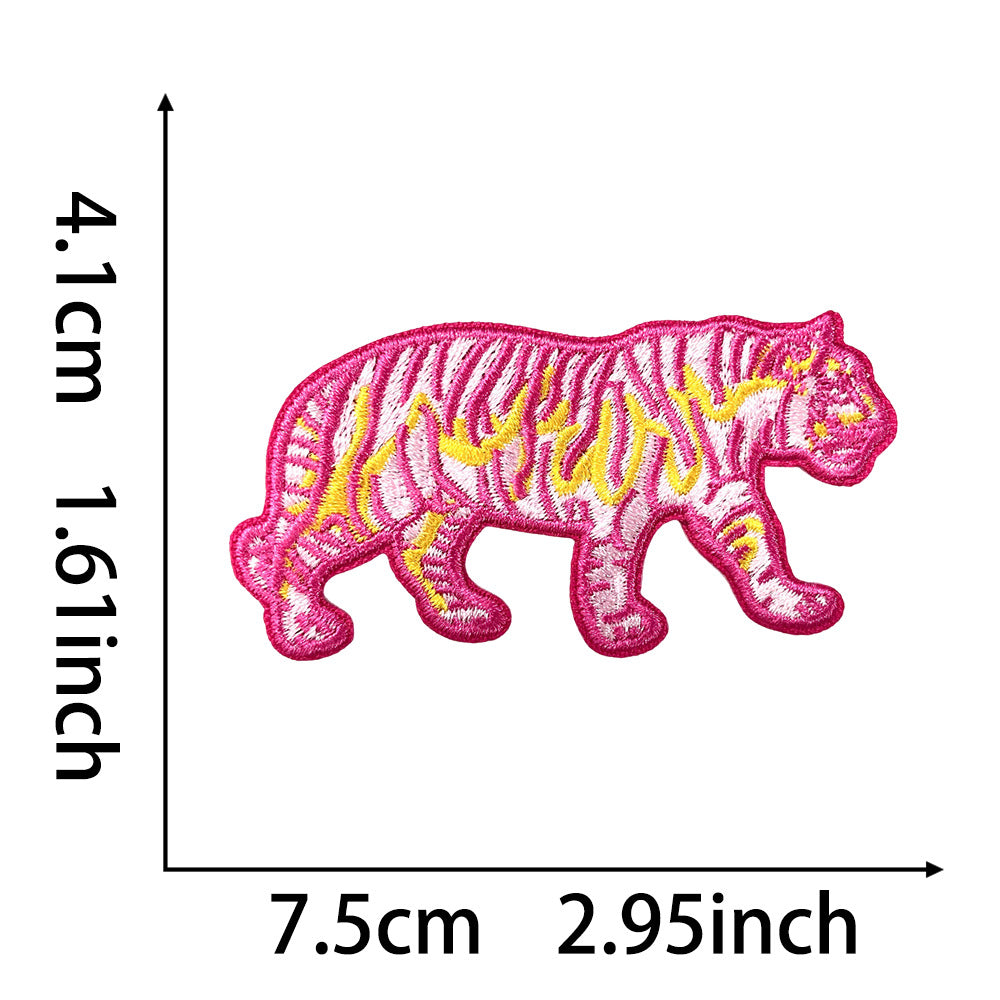 Wholesale Colorful Neon Tiger Embroidery Patch Five Tone Design Hot Melt Adhesive Backing Coat Decoration Chic Gift