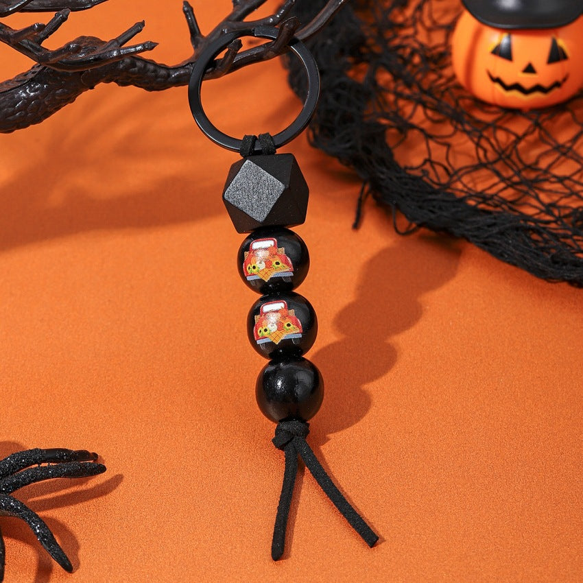 Wholesale Card Halloween Pumpkin Car Bat Beaded Metal Keychain