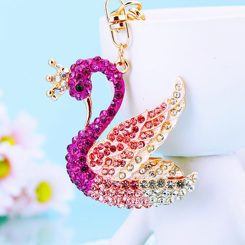 Wholesale Chic Swan Rhinestone Car Keychain Bag Charm Metal Key Ring For Women Wedding Gift Accessory