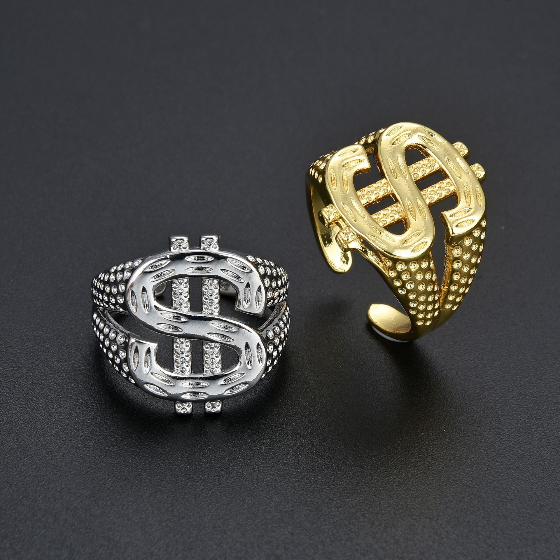 Wholesale Dollar Sign Open Adjustable Punk Ring