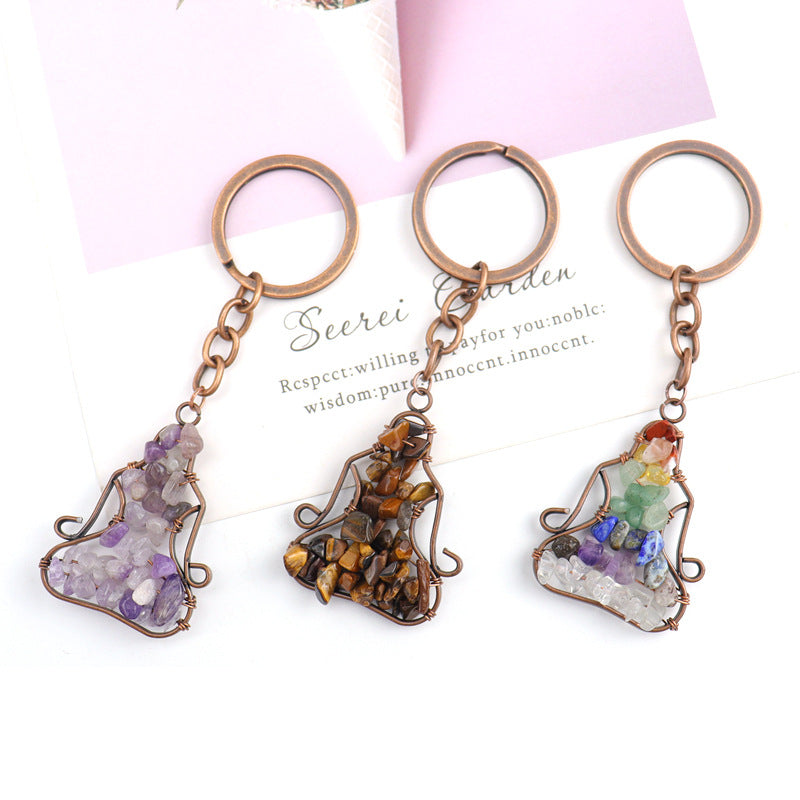 Wholesale Hand-wound Natural Crushed Stone Crystal Amethyst Keychain