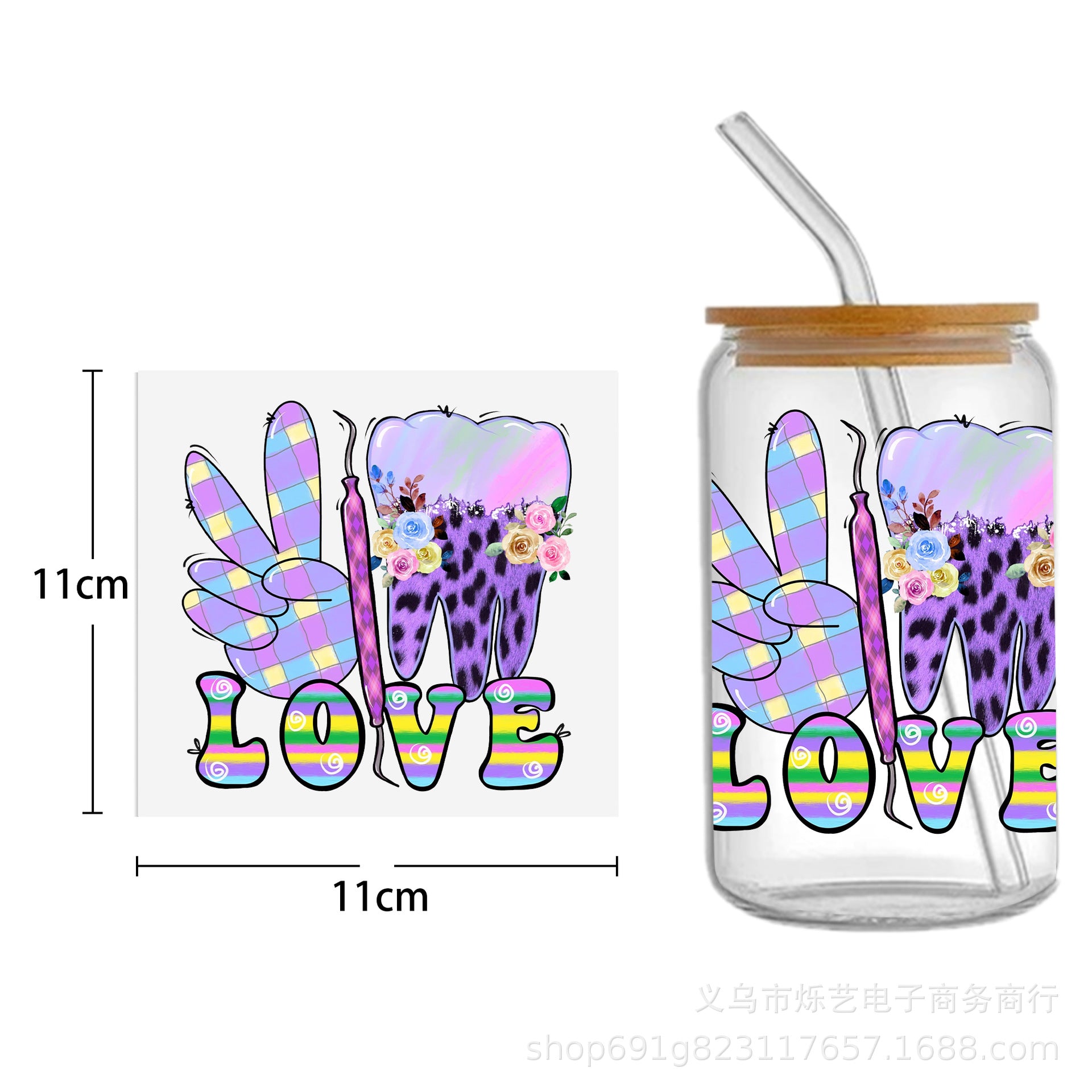 Wholesale Cute Smiley Flower Series Printing UV DTF Transfer Crystal Cup Sticker