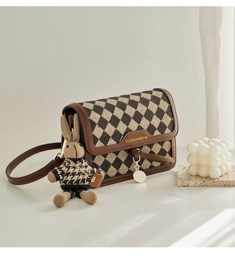 Wholesale Diamond Plaid Bunny Pendant Crossbody Shoulder Bag