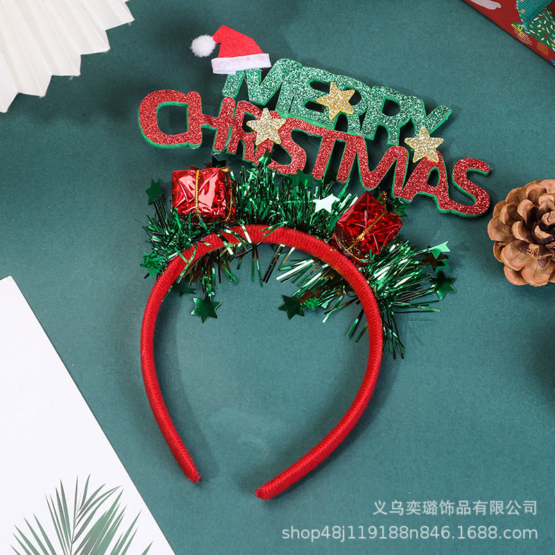 Wholesale Christmas Antlers Sparkling Pink Silver Ball Headband