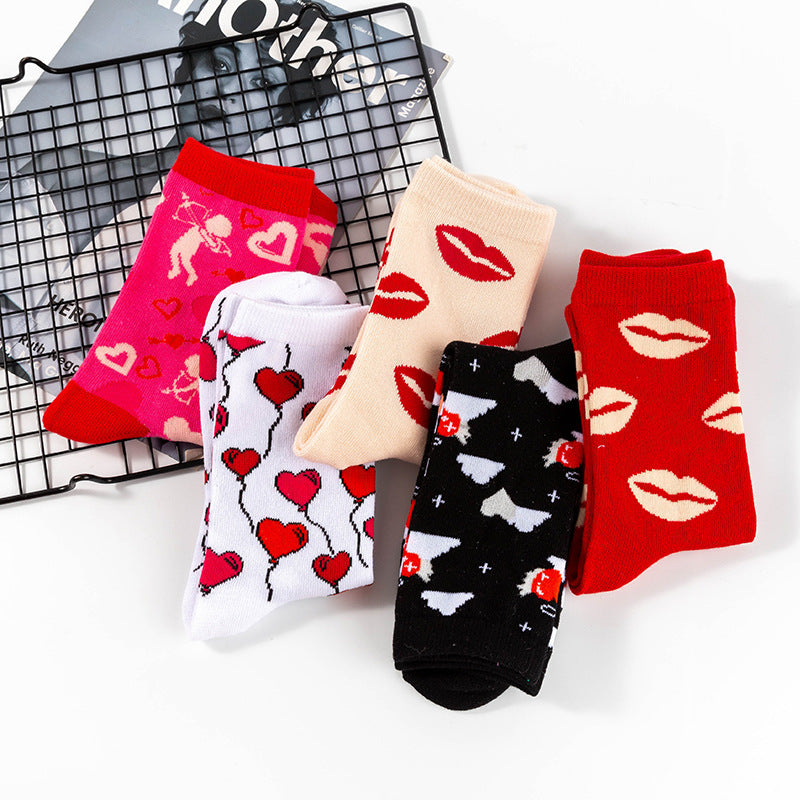 Wholesale Valentine's Day Mid-calf Knitted Love Jacquard Cotton Socks