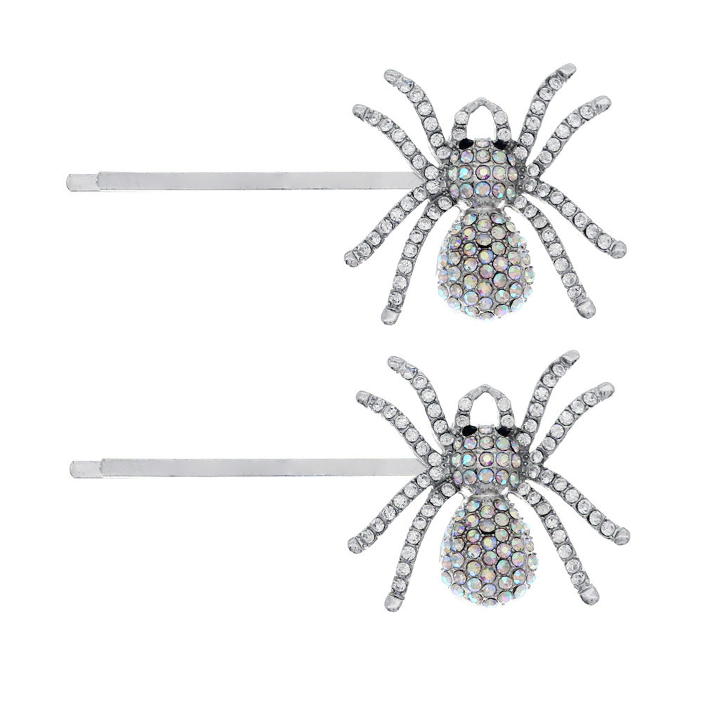 Wholesale Halloween Colorful Rhinestone Spider Alloy Straight Hair Clip