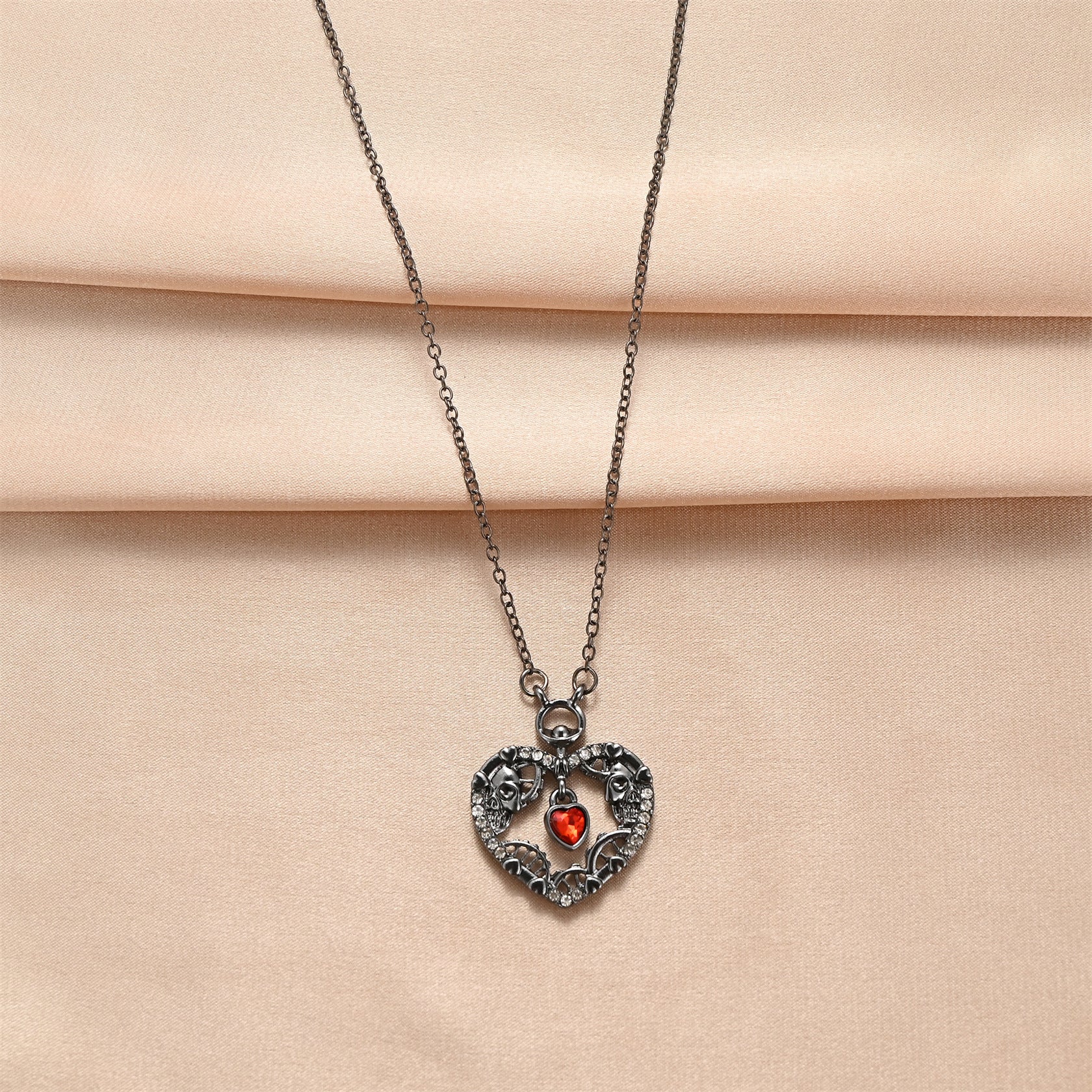 Wholesale Heart Skeleton Red Crystal Heart Shaped Hollow Necklace