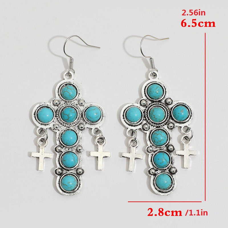 Wholesale Bohemian Cross Vintage Turquoise Alloy Earrings