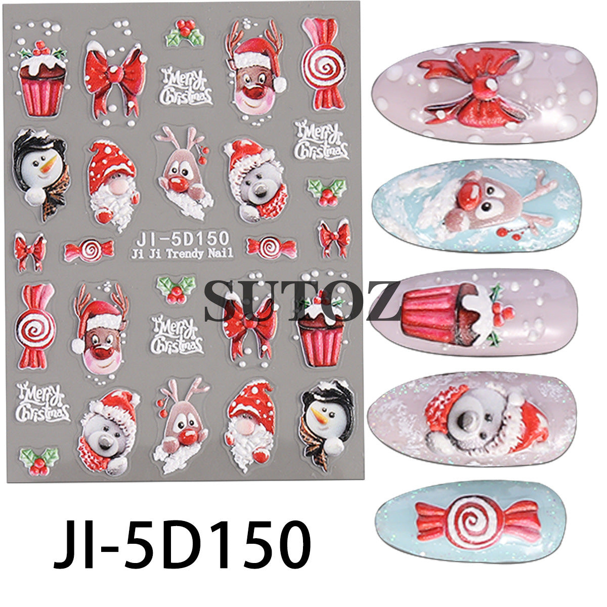 Wholesale 3pcs/pack Christmas 5D nail art stickers 3D relief nail stickers