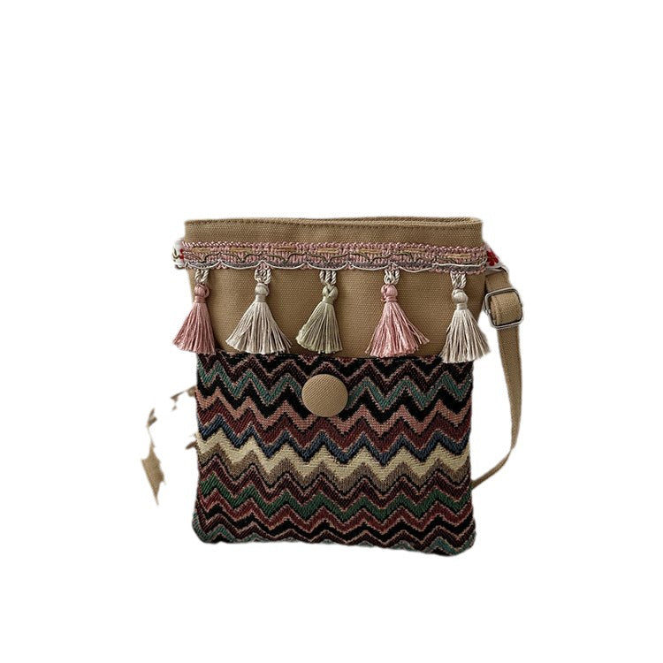 Wholesale Ethnic Style Bohemian Embroidered Tassel Canvas Cross-body Bag