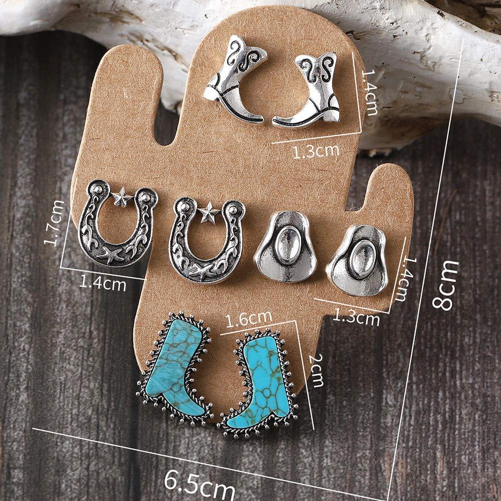 Wholesale Style Fashionable Cool Style Boots Hat Earrings Turquoise Cactus Four-piece suit Women