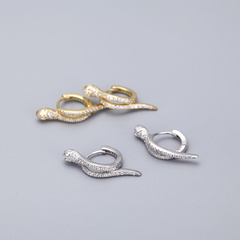Wholesale 925 Sterling Silver Snake Shaped Zircon Earrings