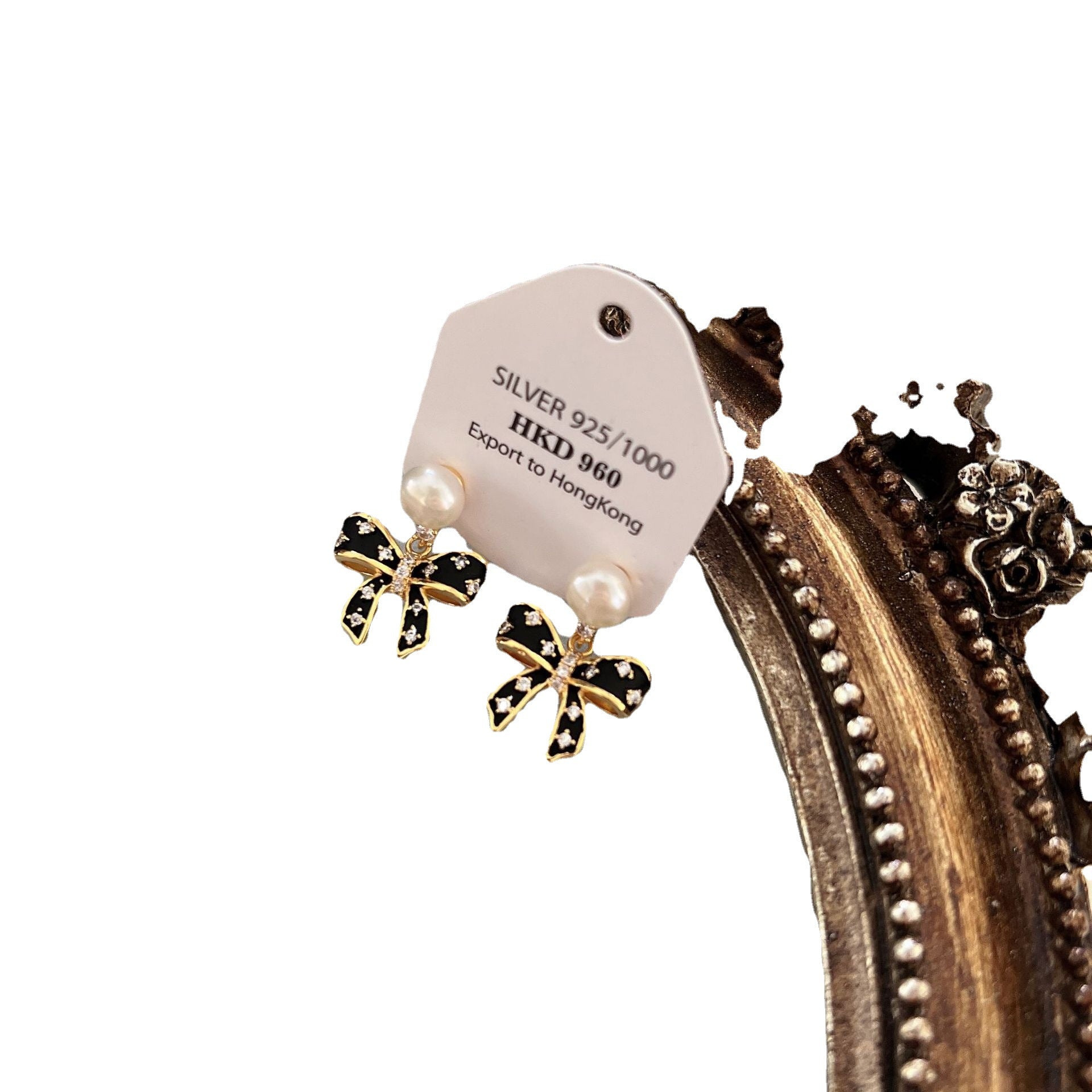 Wholesale Bow Freshwater Pearl Zircon Gold Plated Stud Earrings