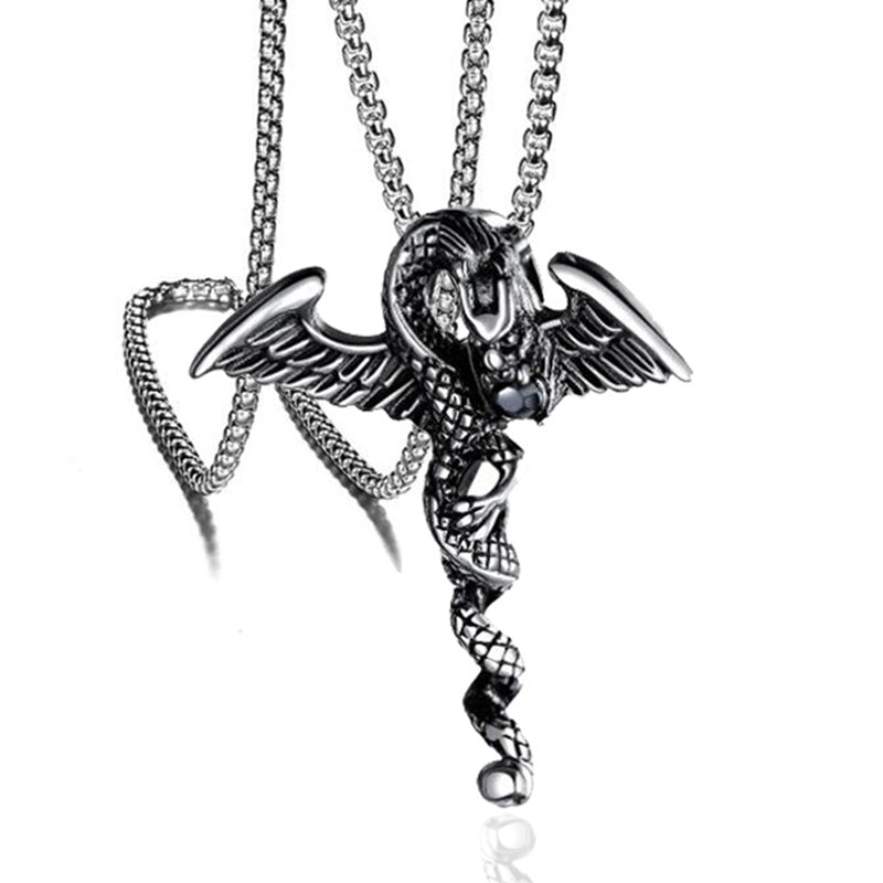 Wholesale Stainless Steel Double Dragon Sword Titanium Steel Retro Punk Cross Necklace
