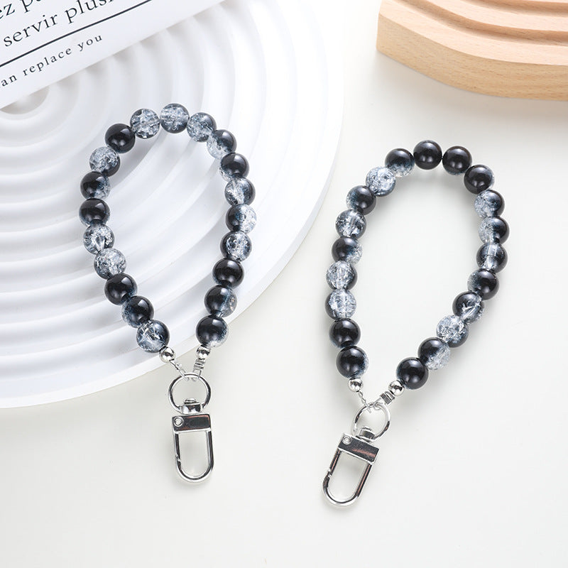 Wholesale Black and white ink beads short mobile phone chain earphone cover car key pendant colorful wrist rope hand chain beads