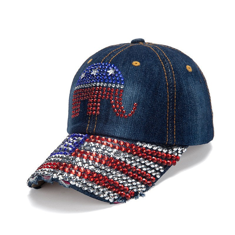 Wholesale New Baseball Cap Flag Denim Diamond-encrusted Election Event Cap Sunshade Sunscreen Cap Tide Cap