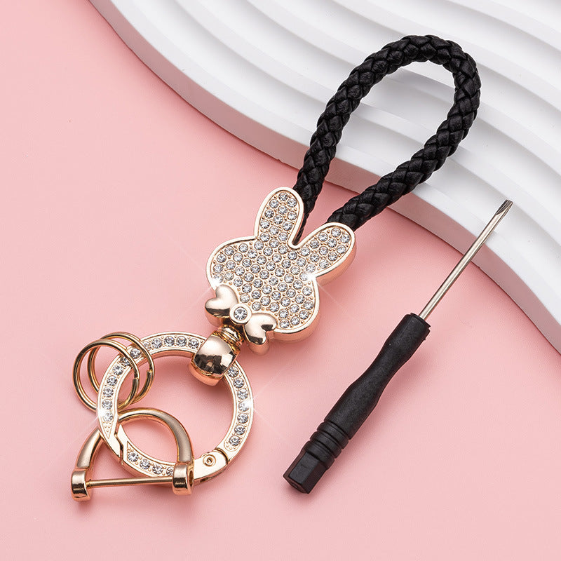 Wholesale Diamond Bunny Zinc Alloy Keychain Fashion Braided Rope