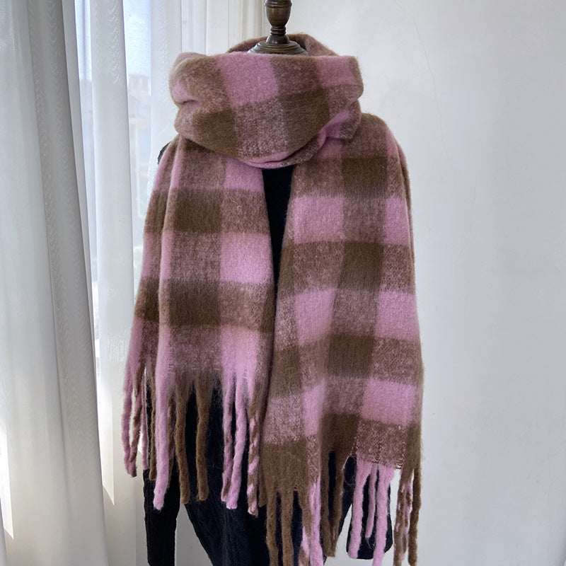 Wholesale Autumn and Winter Tassel Polyester Plaid Scarf