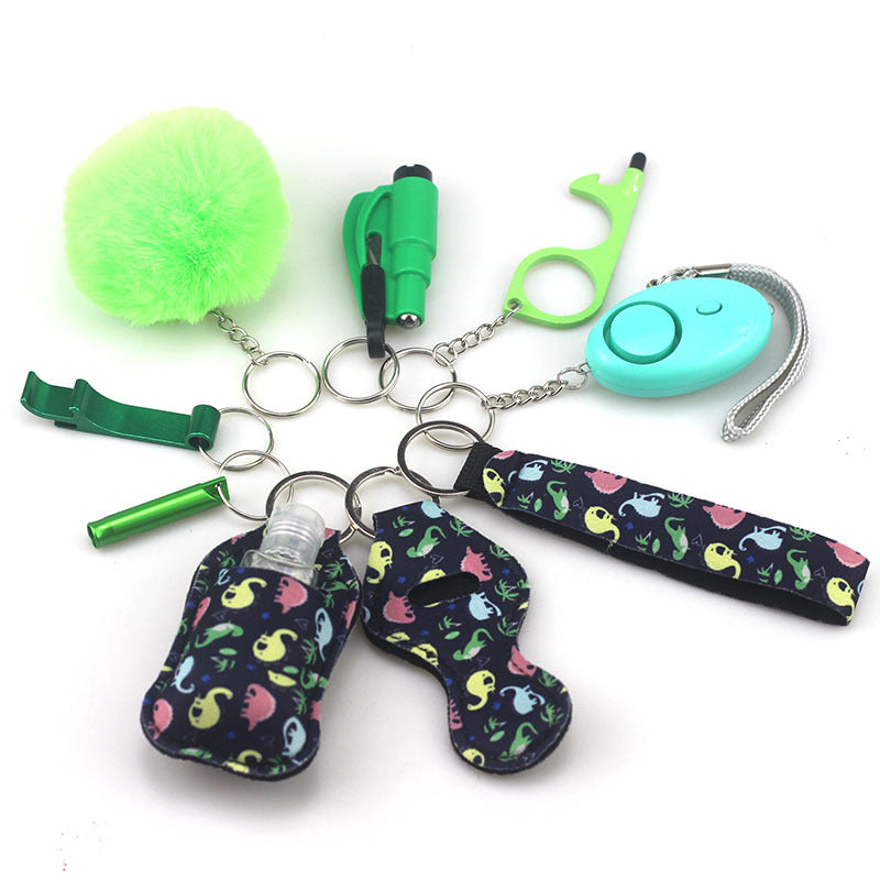 Wholesale Bottle Opener Whistling Hand Sanitizer Leather Case Wool Ball Key Chain Set