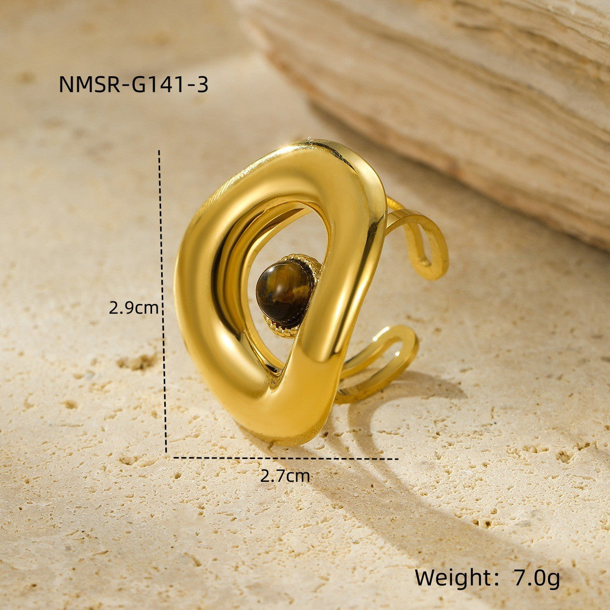 Wholesale Geometric shaped tiger eye stone stainless steel ring