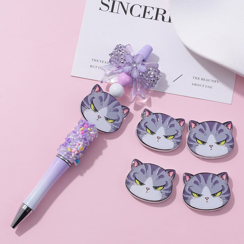 Wholesale 10pcs Beaded Pen Beads DIY Acrylic Cat Relief Phone Chain Beads