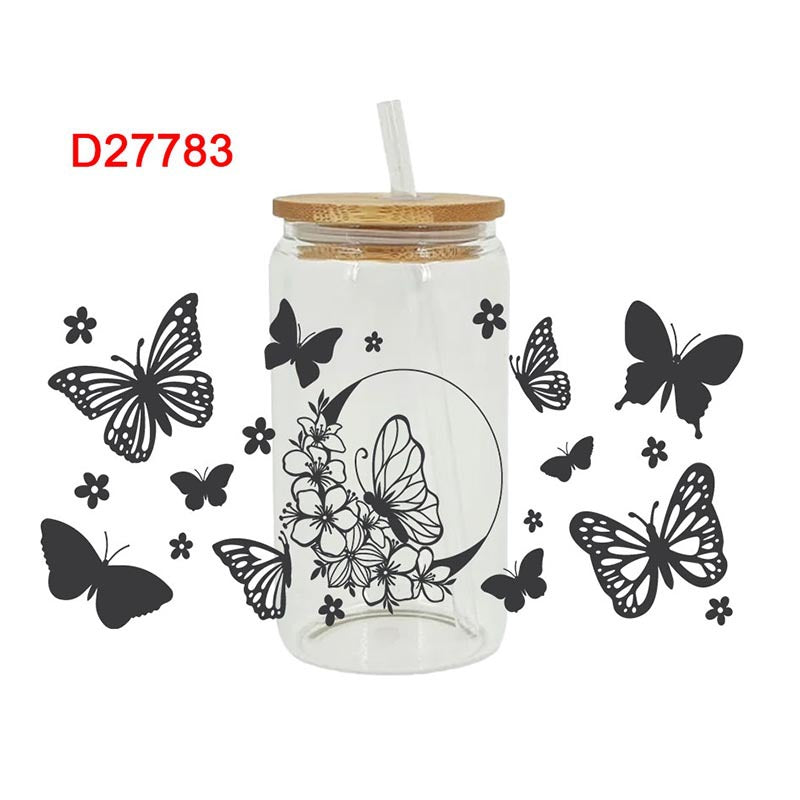 Wholesale Colorful Dancing Butterfly 16oz Cup UV DTF Wraps