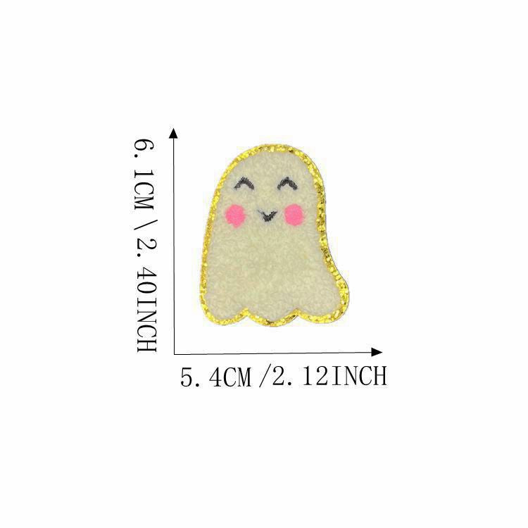 Wholesale Christmas  Gold Edge Chenille Embroidered Patches Self Adhesive Clothing Accessory For Coats Party Craft Supply