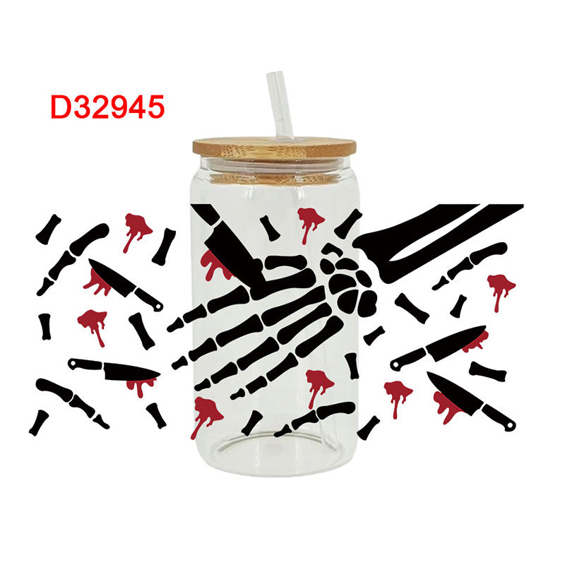 Wholesale Colorful Skull Finger Body  16oz Cup UV DTF Wraps