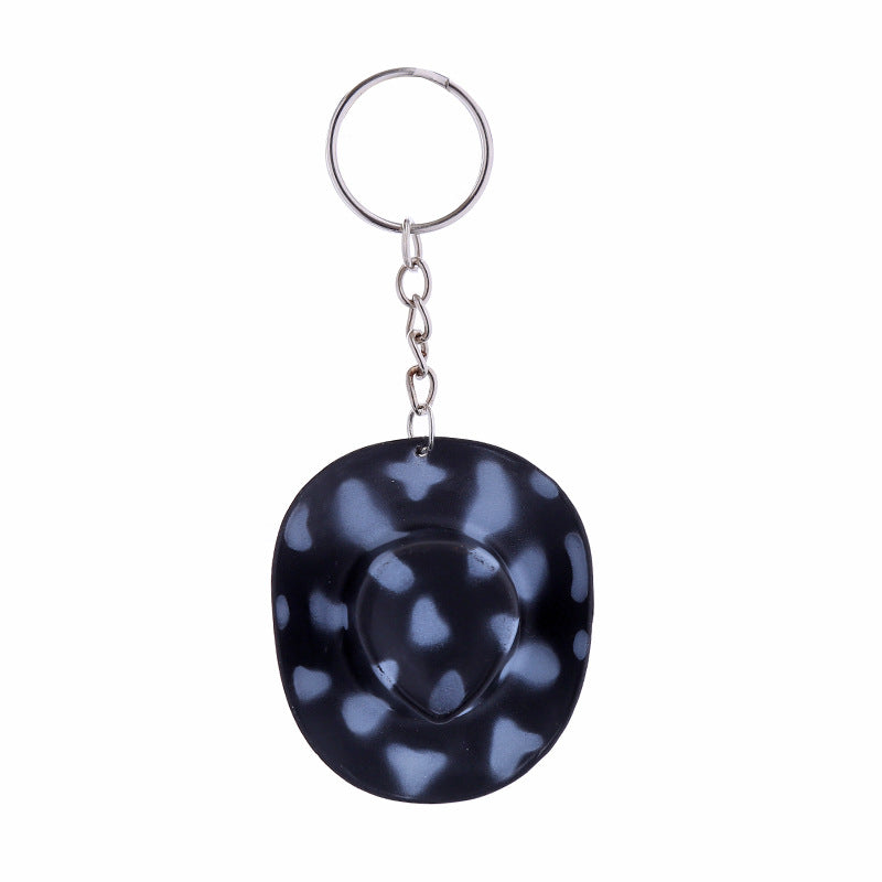 Wholesale Western Style Colorful Cow Pattern Cowboy Hat Plastic Keychain