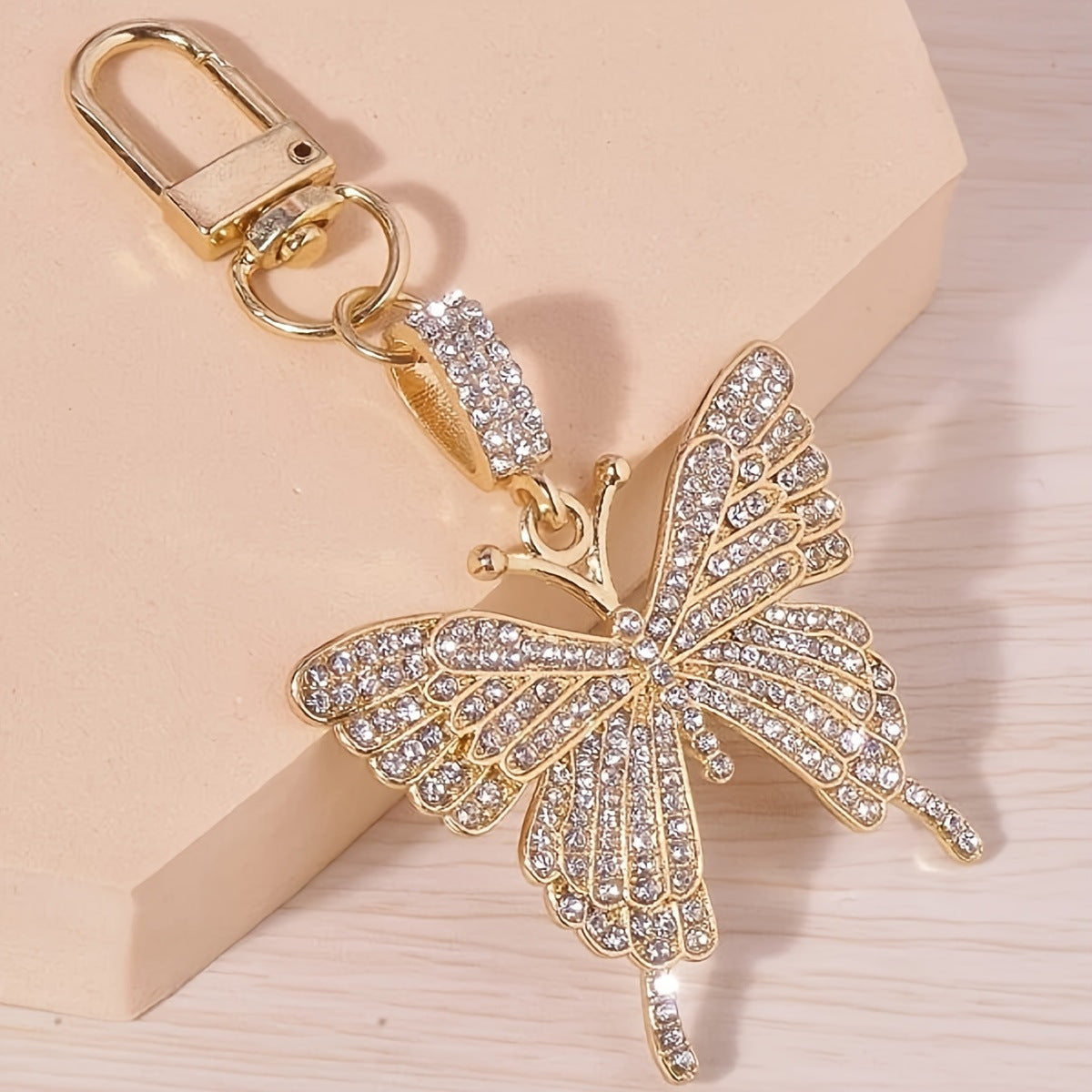 Wholesale Metal alloy colorful inlaid butterfly keychain creative pendant keychain ring