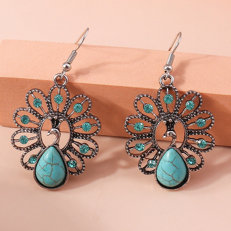Wholesale Bohemian Retro Ethnic Style Teardrop Shaped Turquoise Earrings