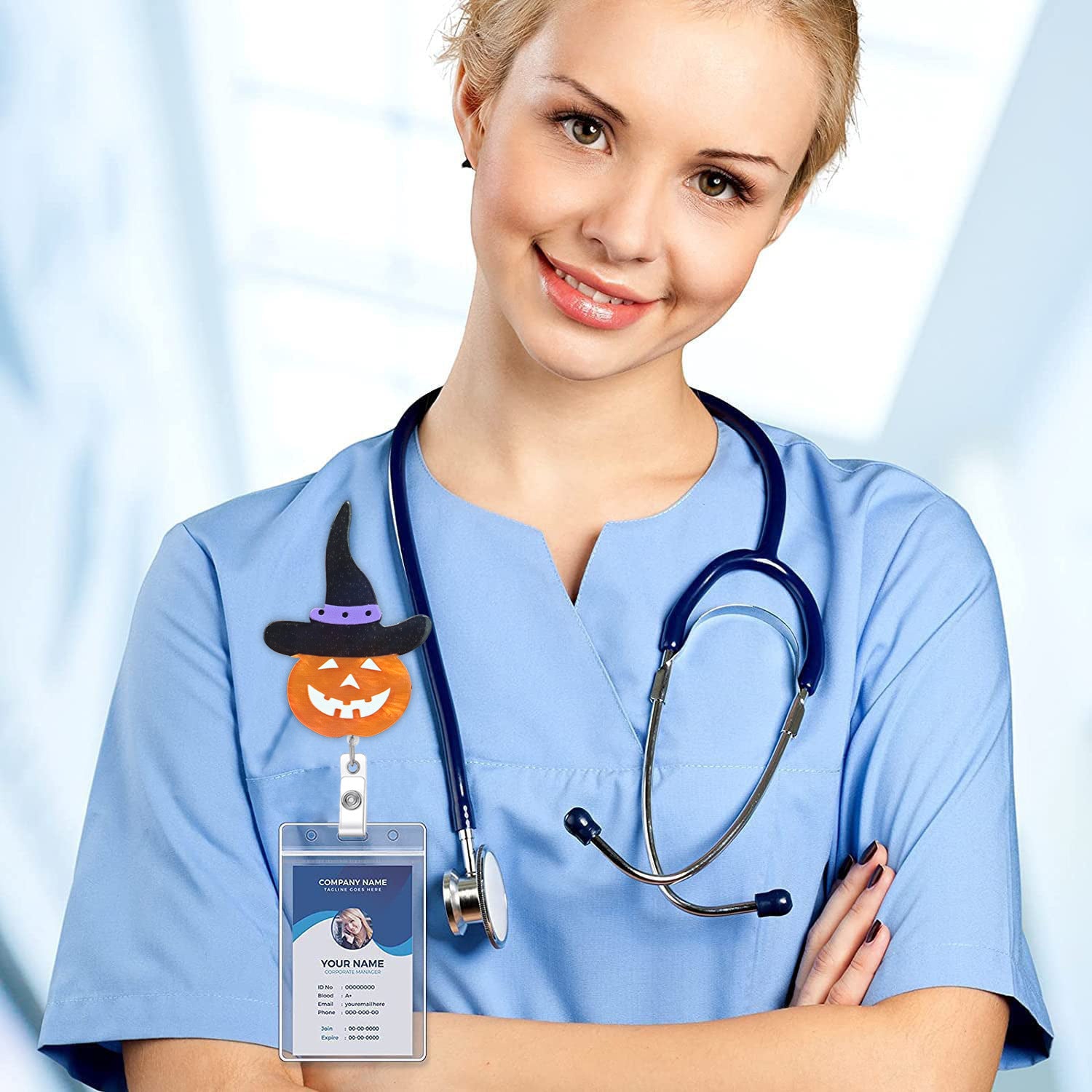 Wholesale halloween acrylic retractable rotating easy pull Badge Reels