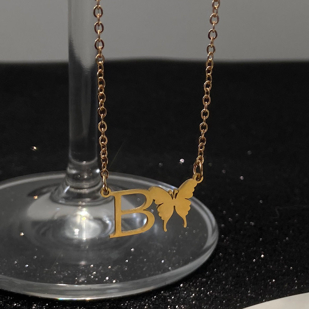 Wholesale Stainless Steel Letter Butterfly Clavicle Chain Necklace