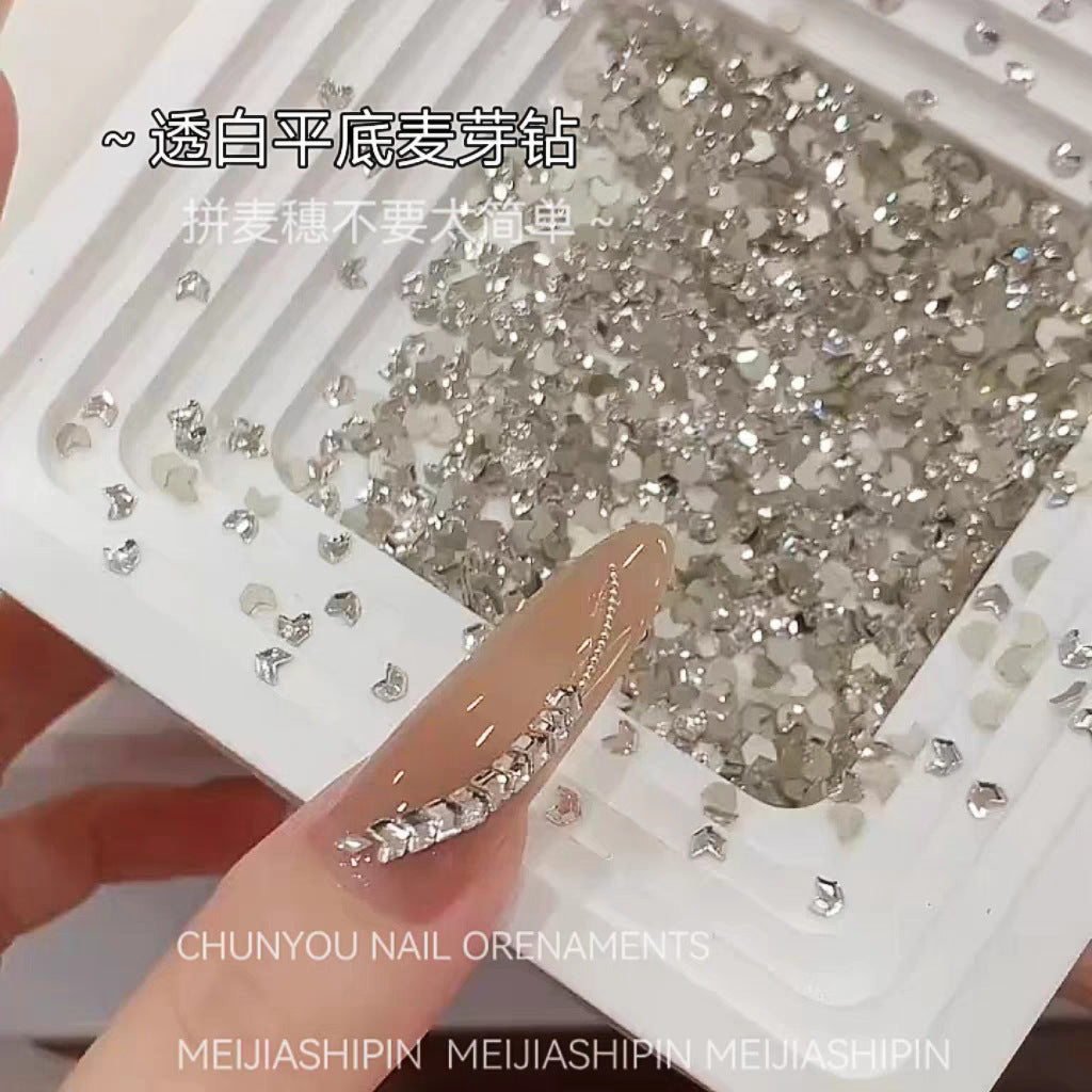 Wholesale 100pcs K9 Nail Art Wheat Germ Diamond Flat-bottomed Diamond Small Transparent White Wheat Ear Crystal Shaped Diamond Nail Art Accessories