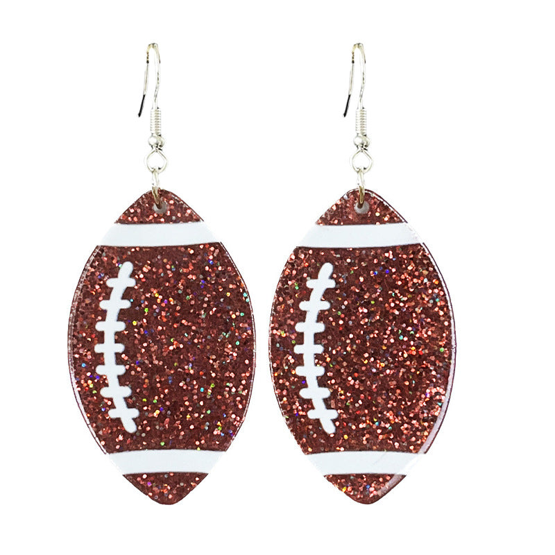 Wholesale Rugby football color-blocking shiny acrylic earrings